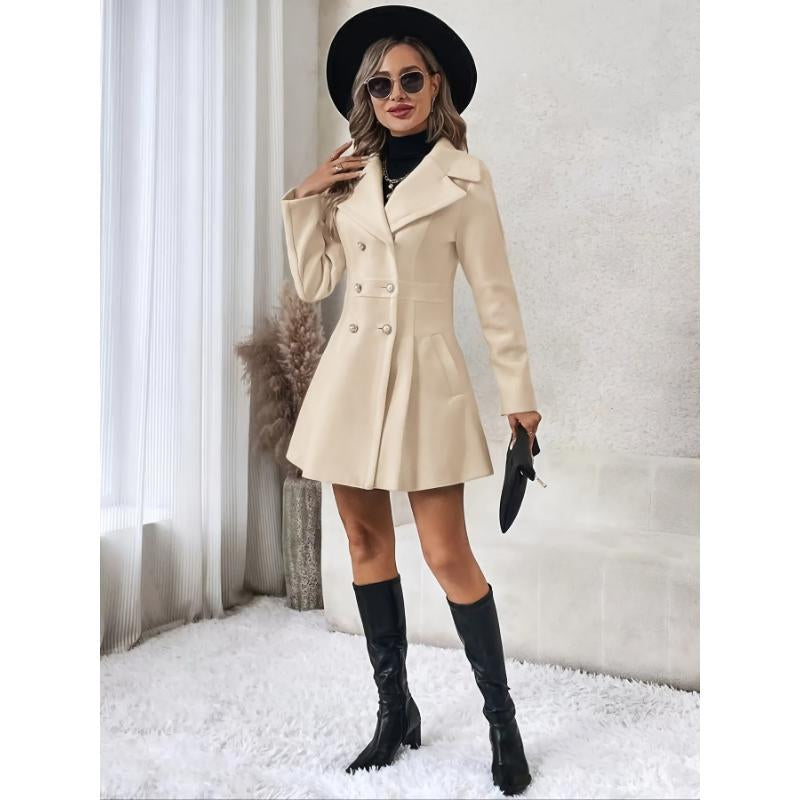 Solid Double Breasted Trench Coat, Casual Long Sleeve Lapel Outwear for Fall & Winter, Women'S Clothing