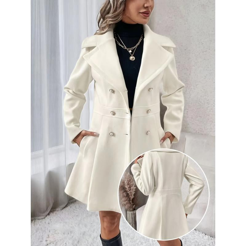 Solid Double Breasted Trench Coat, Casual Long Sleeve Lapel Outwear for Fall & Winter, Women'S Clothing