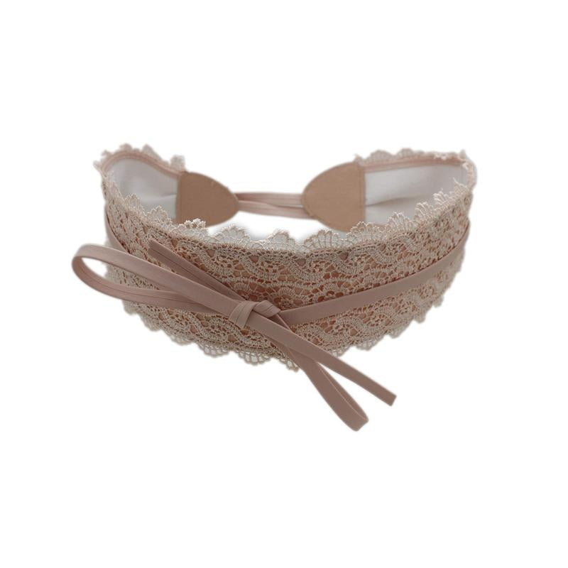 Women Wide Floral Lace Fabric Waistband Wrap around Chic Fashion Tie Belt Size S M L (Cream Pearl)