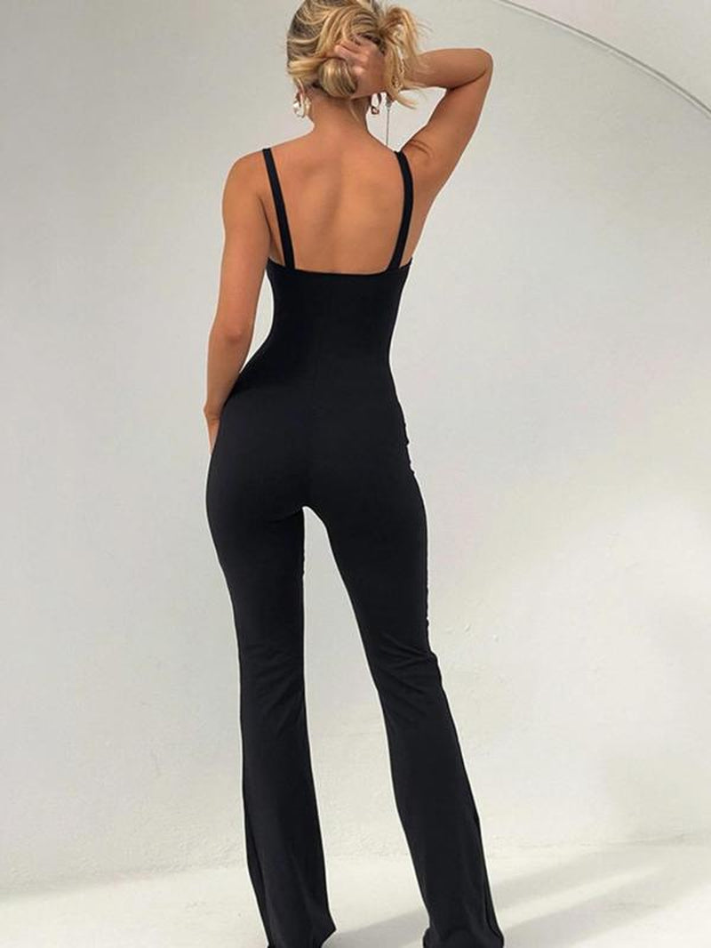 Women'S Contrast Lace Backless Cami Jumpsuit, Casual Tie Front Flare Leg Jumpsuit for Summer, Fashion Women'S Clothing for Daily Wear, Valentine'S Day Gift