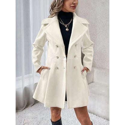 Solid Double Breasted Trench Coat, Casual Long Sleeve Lapel Outwear for Fall & Winter, Women'S Clothing