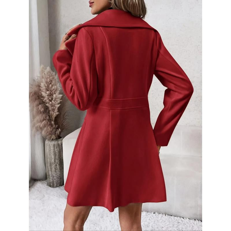 Solid Double Breasted Trench Coat, Casual Long Sleeve Lapel Outwear for Fall & Winter, Women'S Clothing