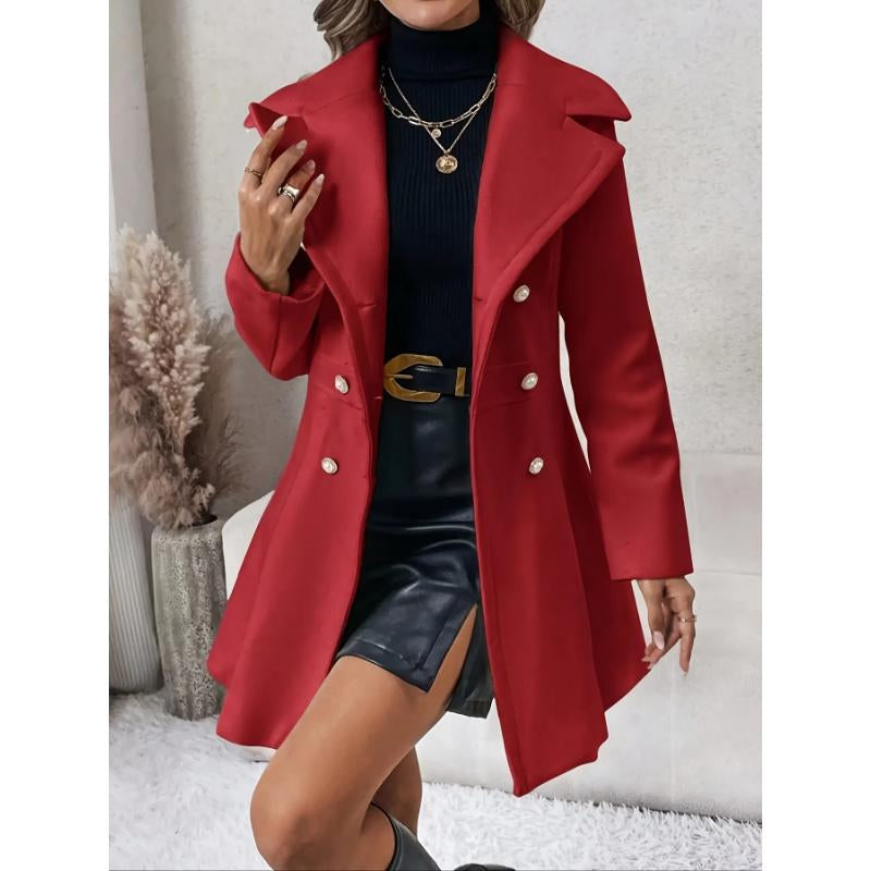 Solid Double Breasted Trench Coat, Casual Long Sleeve Lapel Outwear for Fall & Winter, Women'S Clothing