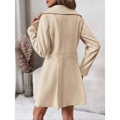 Solid Double Breasted Trench Coat, Casual Long Sleeve Lapel Outwear for Fall & Winter, Women'S Clothing