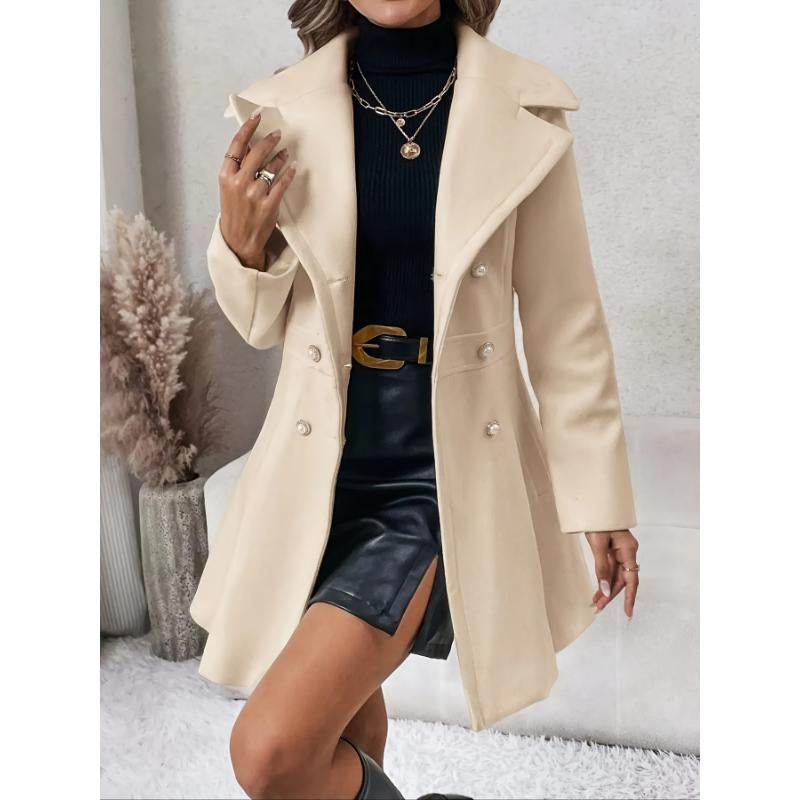 Solid Double Breasted Trench Coat, Casual Long Sleeve Lapel Outwear for Fall & Winter, Women'S Clothing