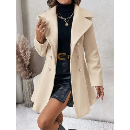 Solid Double Breasted Trench Coat, Casual Long Sleeve Lapel Outwear for Fall & Winter, Women'S Clothing