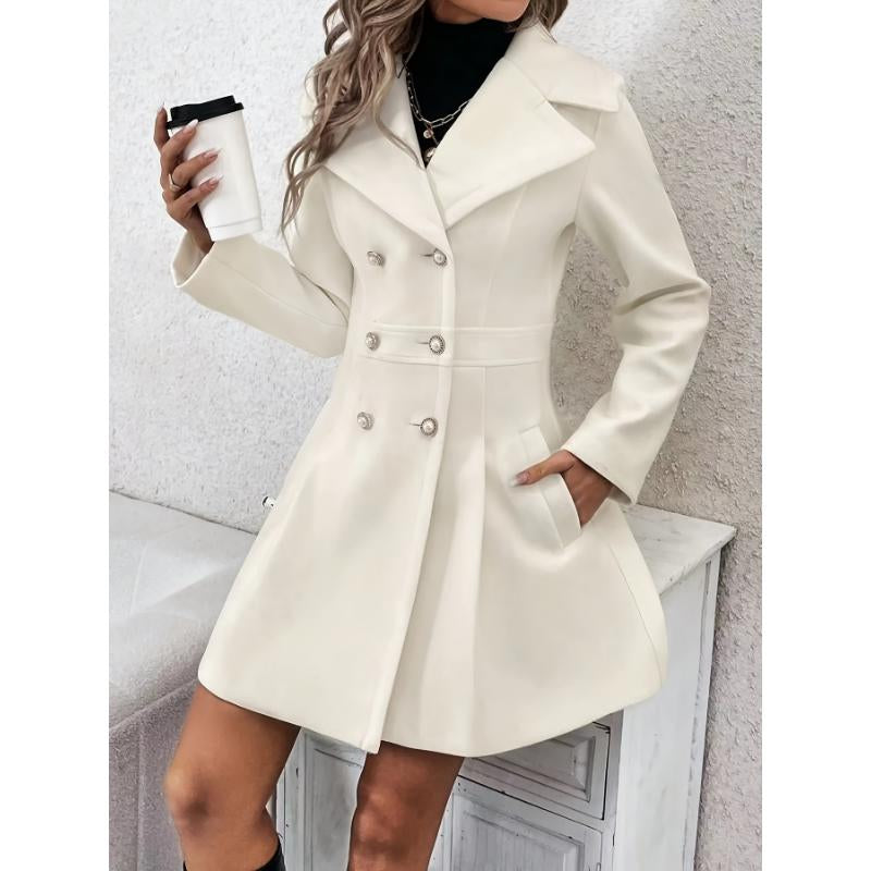 Solid Double Breasted Trench Coat, Casual Long Sleeve Lapel Outwear for Fall & Winter, Women'S Clothing