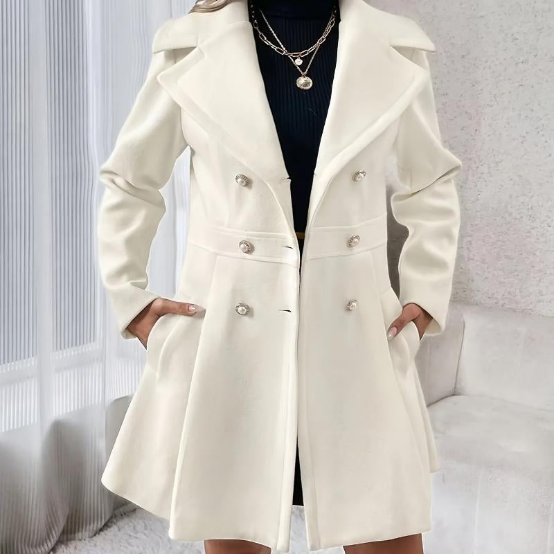 Solid Double Breasted Trench Coat, Casual Long Sleeve Lapel Outwear for Fall & Winter, Women'S Clothing